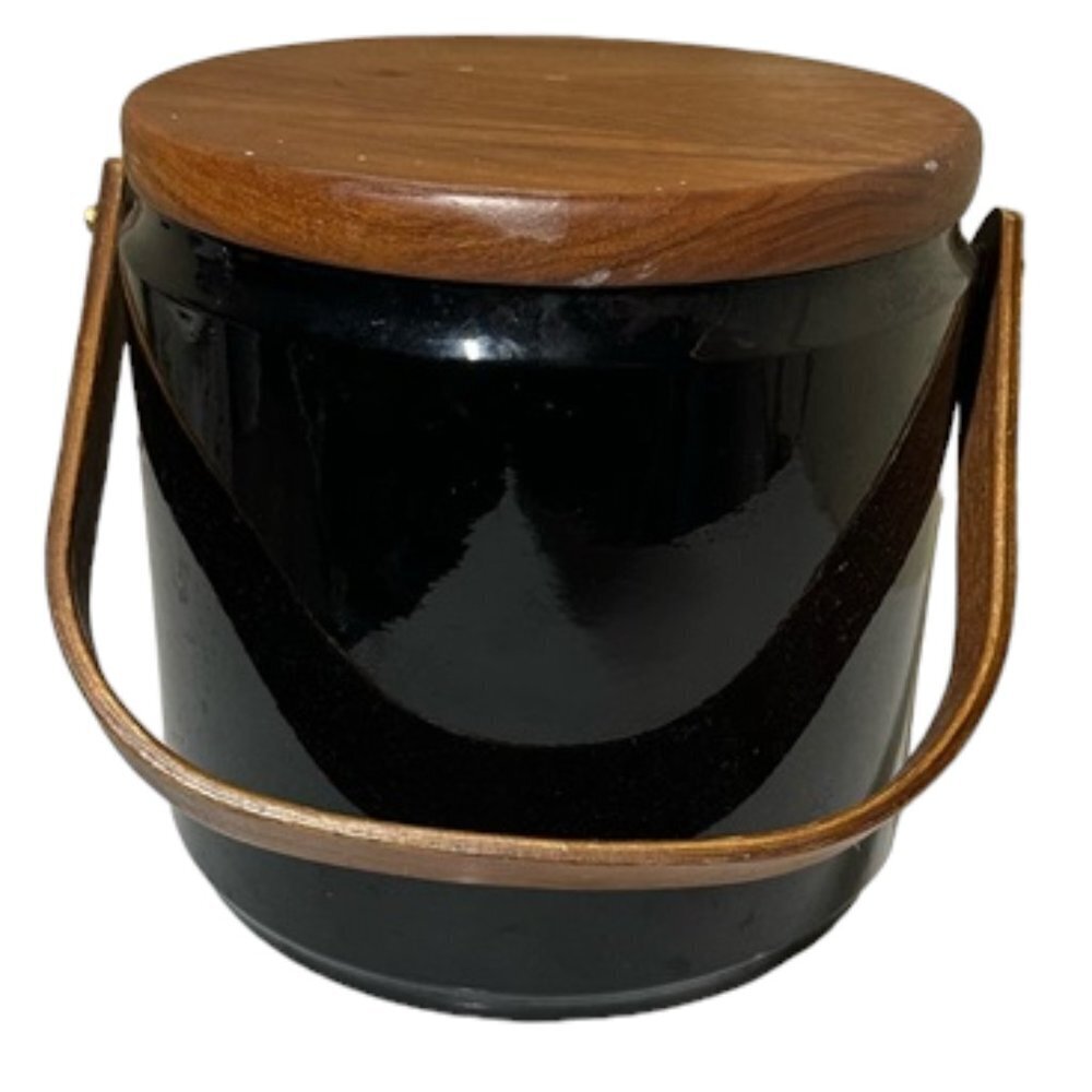 Vintage mid-century modern ice  Bucket Wooden and Black